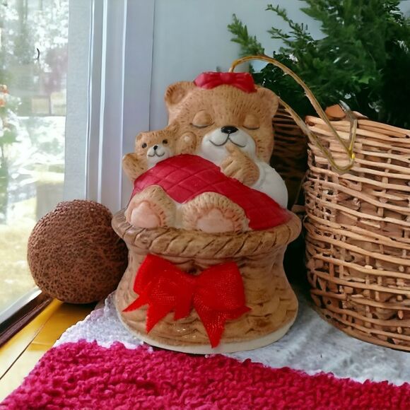 Jasco Sleeping Bear Bell Ornament Vtg Porcelain Merri Bells Miniature Christmas. - Picture 9 of 13